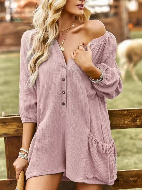 Blue Zone Planet | solid color loose cotton and linen jumpsuit BLUE ZONE PLANET