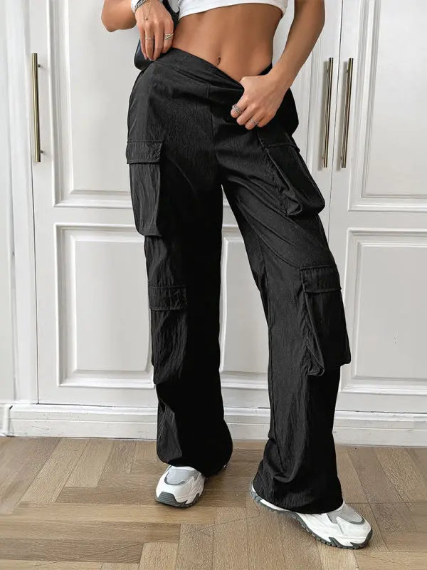 Blue Zone Planet | solid color multi-pocket workwear sports trousers BLUE ZONE PLANET