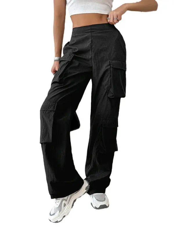 Blue Zone Planet | solid color multi-pocket workwear sports trousers BLUE ZONE PLANET