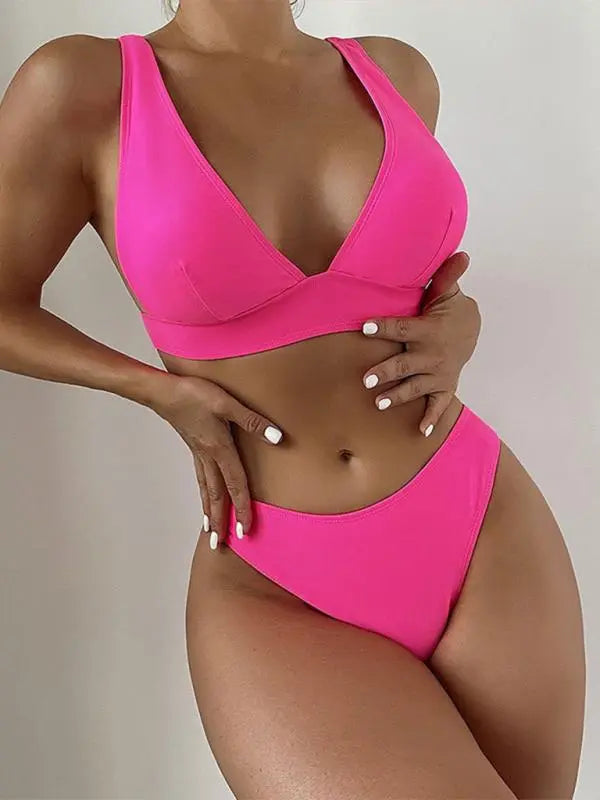 Blue Zone Planet | solid color underwire push up high waist triangle cup beach bikini swimsuit BLUE ZONE PLANET