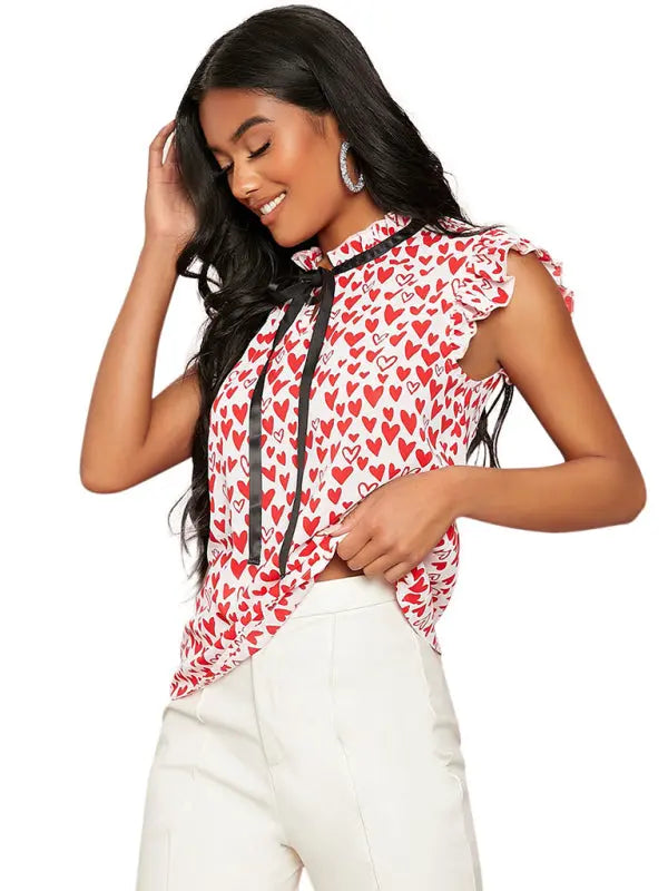 Blue Zone Planet | spring and summer loose sleeveless lotus leaf edge print shirt BLUE ZONE PLANET