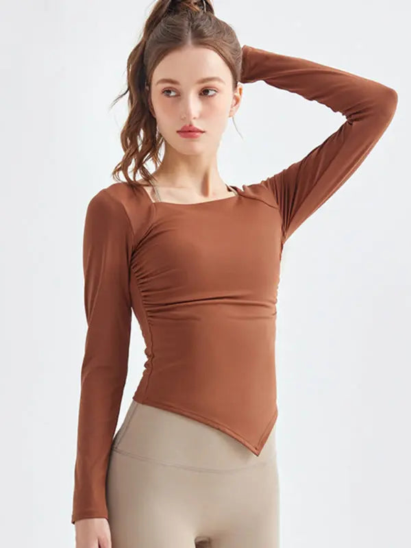Blue Zone Planet | square collar irregular hem sports long-sleeved quick-drying running fitness yoga clothing BLUE ZONE PLANET