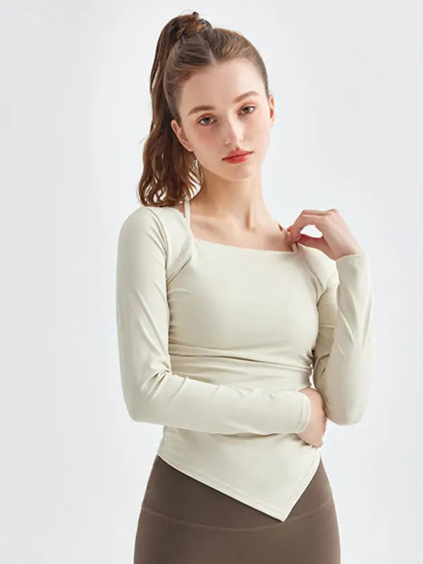Blue Zone Planet | square collar irregular hem sports long-sleeved quick-drying running fitness yoga clothing BLUE ZONE PLANET