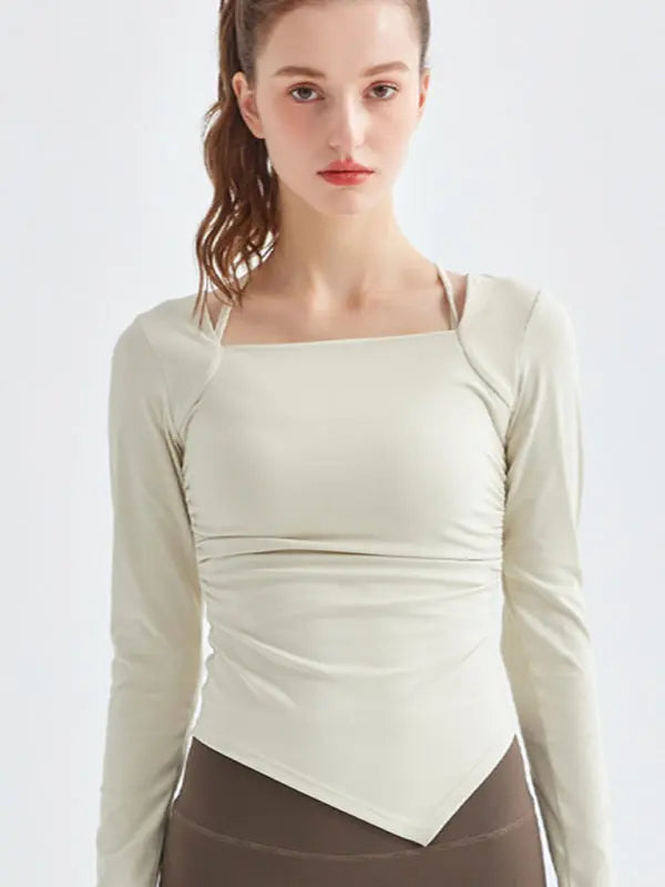 Blue Zone Planet | square collar irregular hem sports long-sleeved quick-drying running fitness yoga clothing BLUE ZONE PLANET