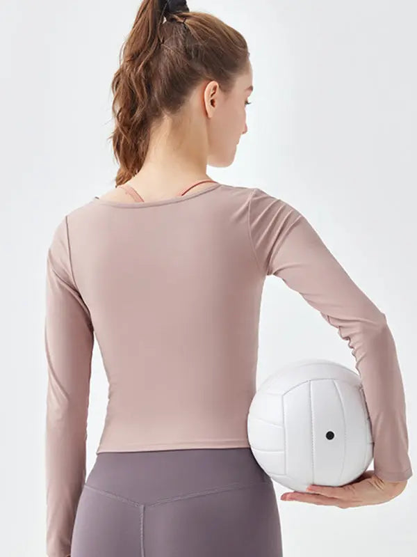 Blue Zone Planet | square collar irregular hem sports long-sleeved quick-drying running fitness yoga clothing BLUE ZONE PLANET