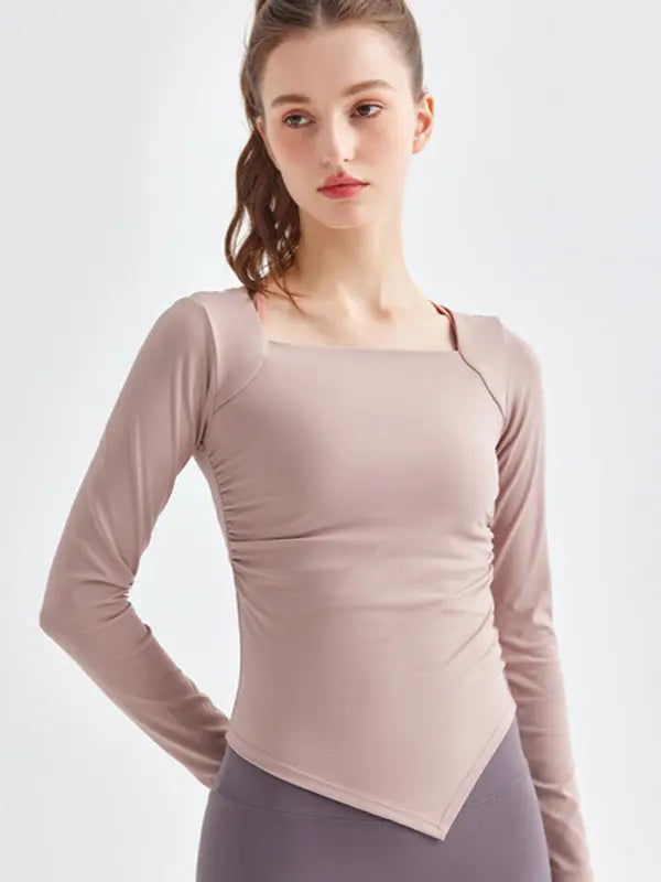Blue Zone Planet | square collar irregular hem sports long-sleeved quick-drying running fitness yoga clothing BLUE ZONE PLANET