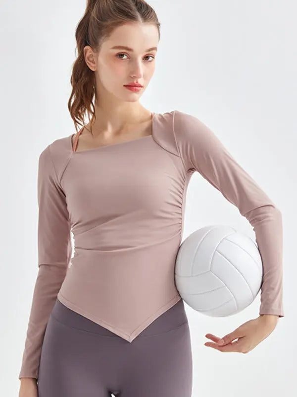 Blue Zone Planet | square collar irregular hem sports long-sleeved quick-drying running fitness yoga clothing BLUE ZONE PLANET