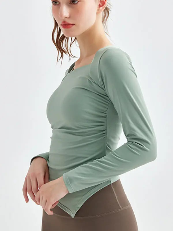 Blue Zone Planet | square collar irregular hem sports long-sleeved quick-drying running fitness yoga clothing BLUE ZONE PLANET