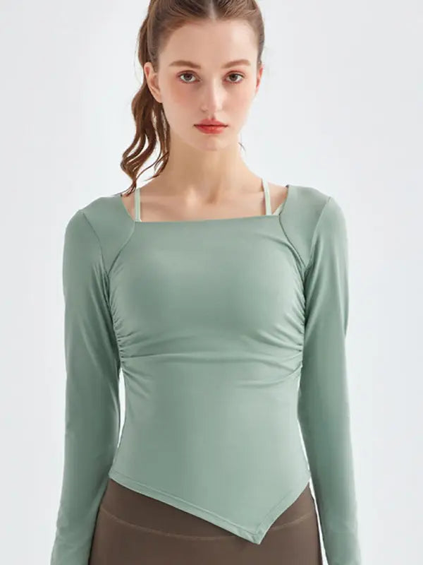 Blue Zone Planet | square collar irregular hem sports long-sleeved quick-drying running fitness yoga clothing BLUE ZONE PLANET