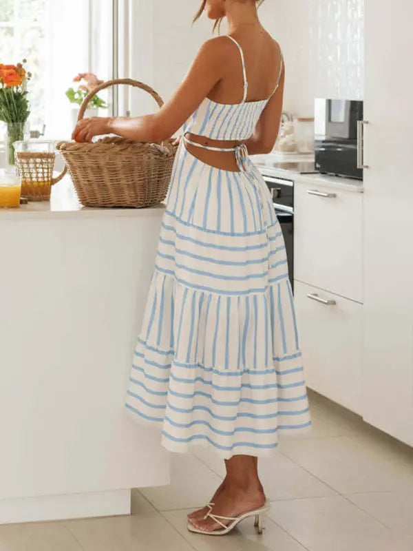 Blue Zone Planet | strapless striped long patchwork dress with exposed waist BLUE ZONE PLANET