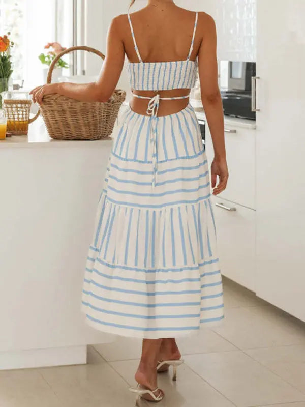 Blue Zone Planet | strapless striped long patchwork dress with exposed waist BLUE ZONE PLANET