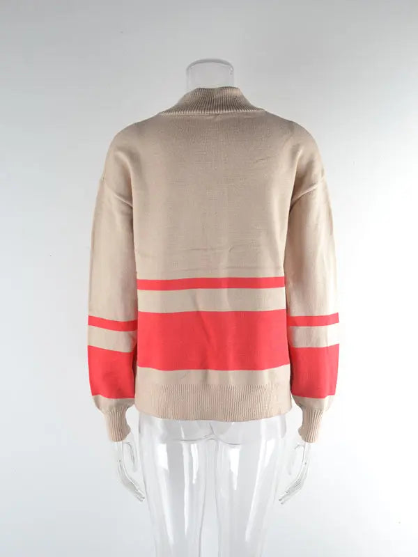 Blue Zone Planet | striped zipper stand collar pullover sweater BLUE ZONE PLANET