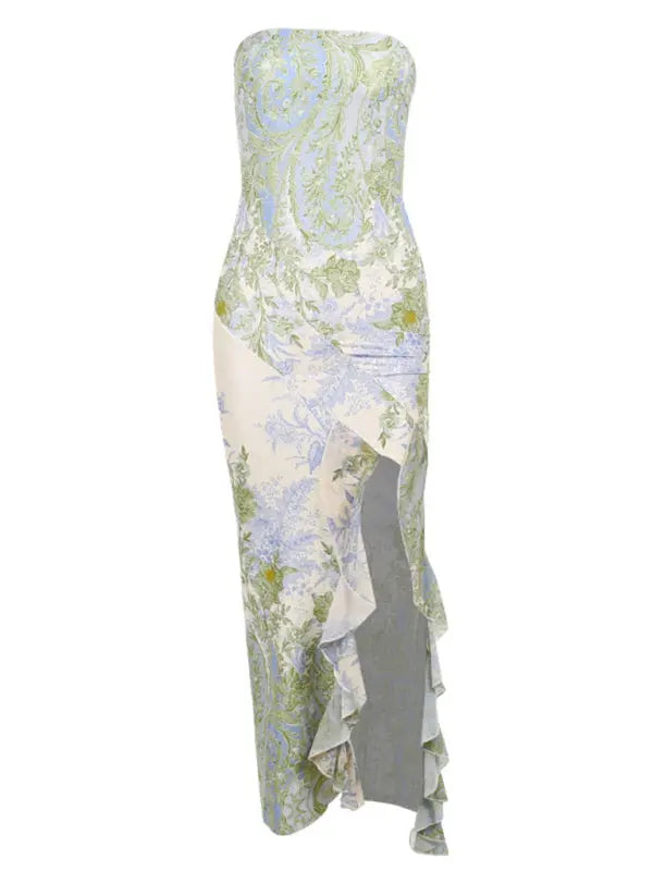 Blue Zone Planet |  style elegant mesh printed slim fit tube top dress BLUE ZONE PLANET