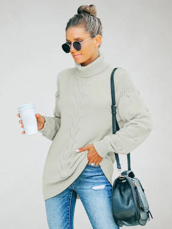 Blue Zone Planet | style foreign trade knitting long sleeve loose high neck sweater for women BLUE ZONE PLANET