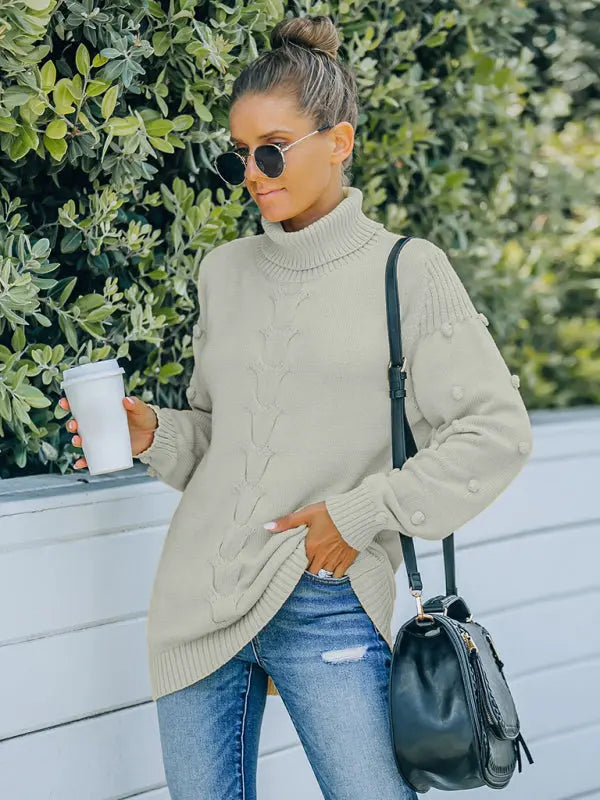 Blue Zone Planet | style foreign trade knitting long sleeve loose high neck sweater for women BLUE ZONE PLANET