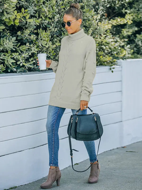 Blue Zone Planet | style foreign trade knitting long sleeve loose high neck sweater for women BLUE ZONE PLANET