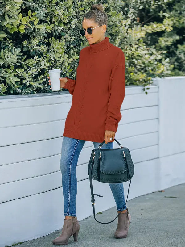 Blue Zone Planet | style foreign trade knitting long sleeve loose high neck sweater for women BLUE ZONE PLANET