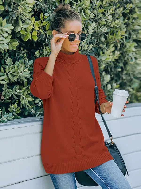 Blue Zone Planet | style foreign trade knitting long sleeve loose high neck sweater for women BLUE ZONE PLANET