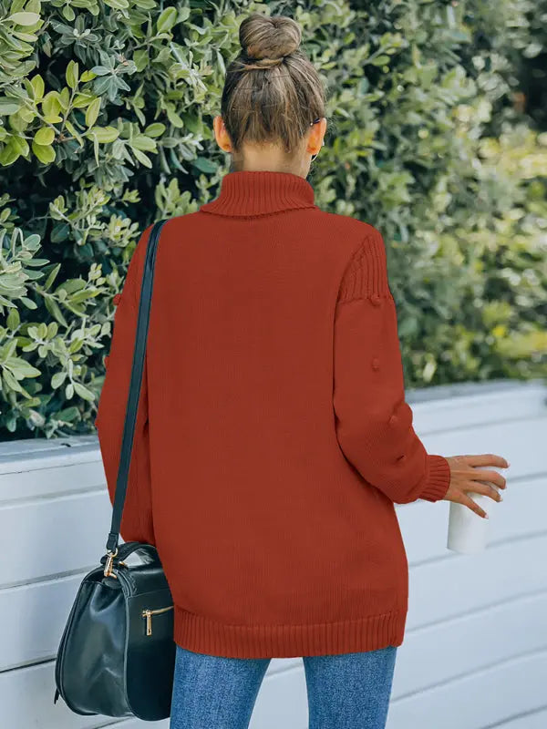 Blue Zone Planet | style foreign trade knitting long sleeve loose high neck sweater for women BLUE ZONE PLANET