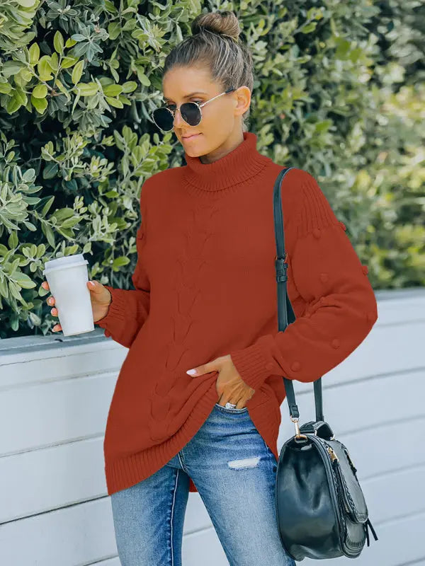 Blue Zone Planet | style foreign trade knitting long sleeve loose high neck sweater for women BLUE ZONE PLANET