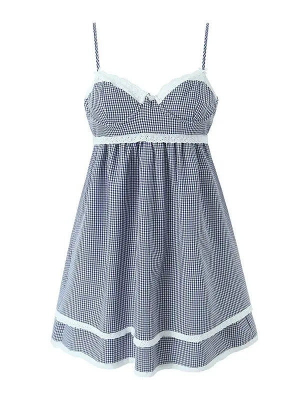 Blue Zone Planet | style lace plaid printed strappy spaghetti strap dress BLUE ZONE PLANET