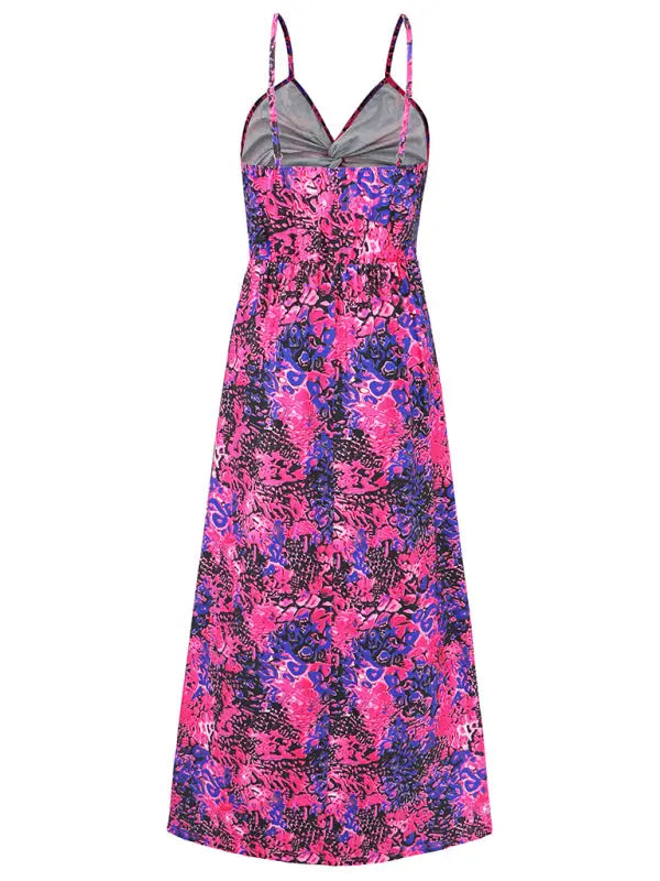 Blue Zone Planet | style spaghetti strap v-neck printed elegant A-line long dress BLUE ZONE PLANET