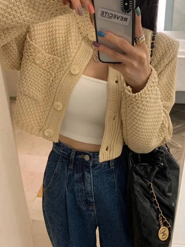 Blue Zone Planet | style versatile round neck pocket sweater short coat long sleeves BLUE ZONE PLANET