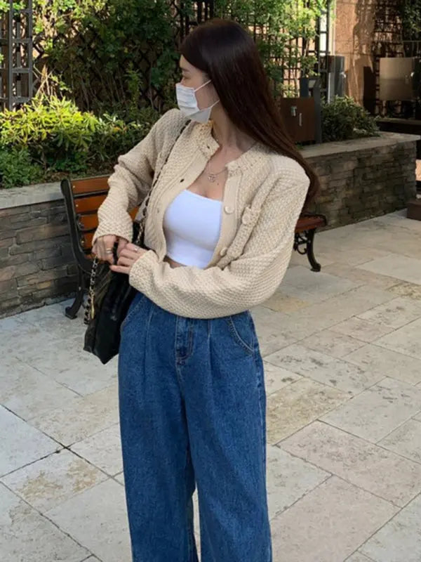 Blue Zone Planet | style versatile round neck pocket sweater short coat long sleeves BLUE ZONE PLANET