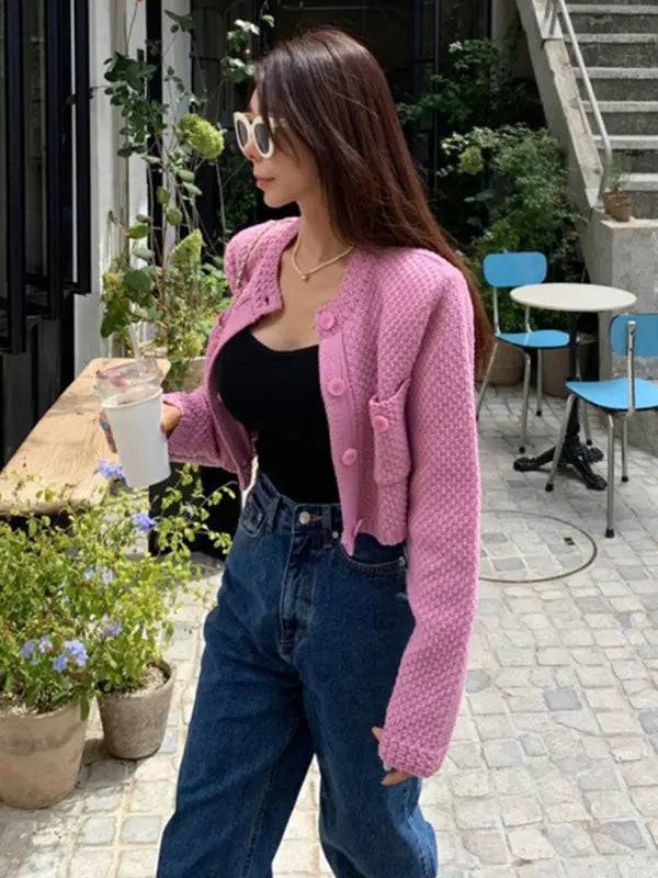 Blue Zone Planet | style versatile round neck pocket sweater short coat long sleeves BLUE ZONE PLANET