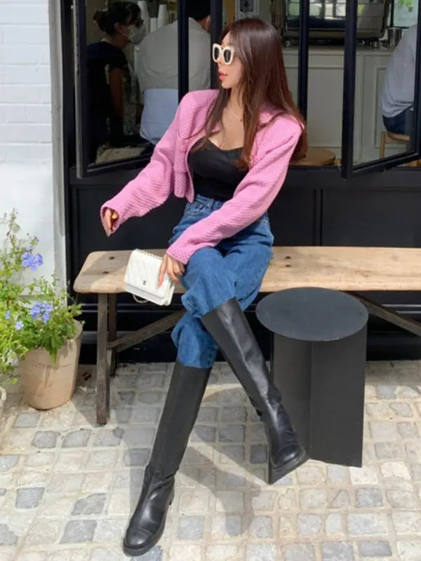 Blue Zone Planet | style versatile round neck pocket sweater short coat long sleeves BLUE ZONE PLANET