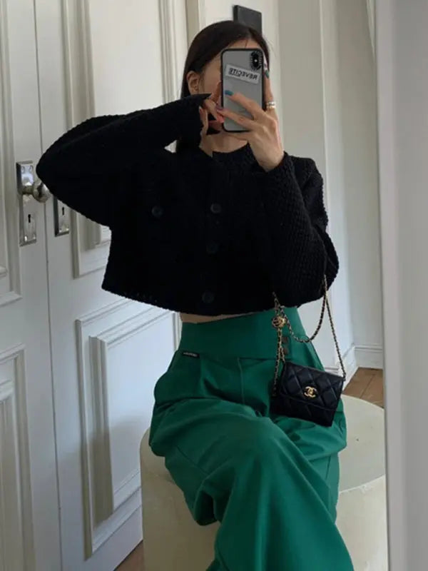 Blue Zone Planet | style versatile round neck pocket sweater short coat long sleeves BLUE ZONE PLANET
