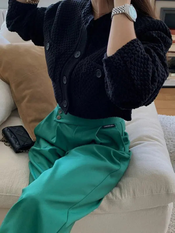 Blue Zone Planet | style versatile round neck pocket sweater short coat long sleeves BLUE ZONE PLANET