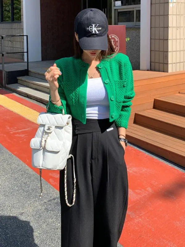 Blue Zone Planet | style versatile round neck pocket sweater short coat long sleeves BLUE ZONE PLANET