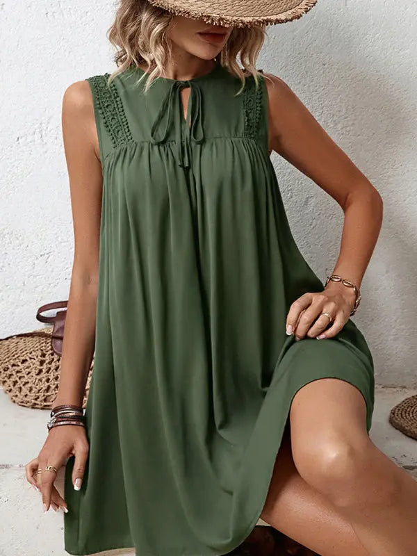 Blue Zone Planet | summer lace stitching solid color sleeveless dress BLUE ZONE PLANET
