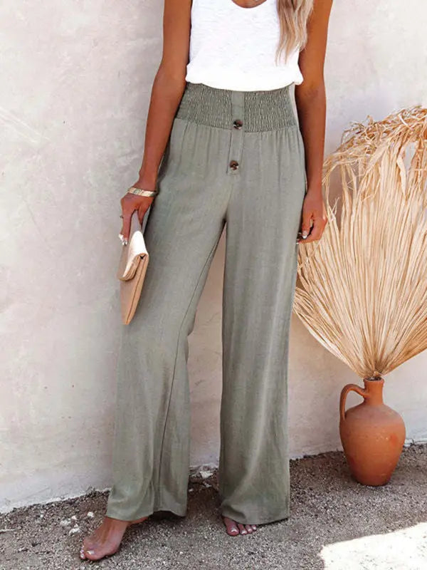 Blue Zone Planet | trousers pure color cotton and linen loose loose wide-leg trousers BLUE ZONE PLANET