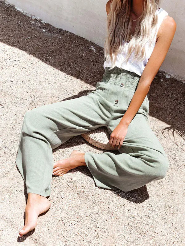 Blue Zone Planet | trousers pure color cotton and linen loose loose wide-leg trousers BLUE ZONE PLANET