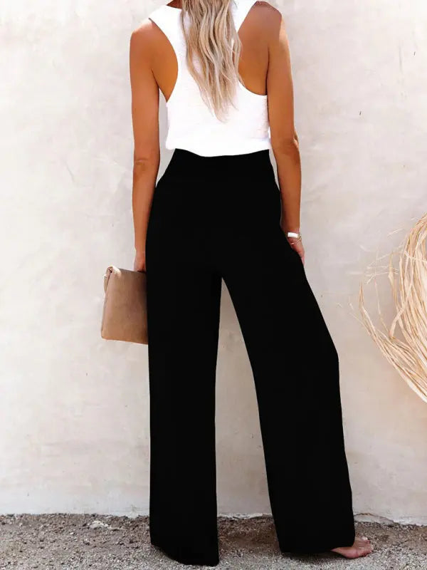 Blue Zone Planet | trousers pure color cotton and linen loose loose wide-leg trousers BLUE ZONE PLANET