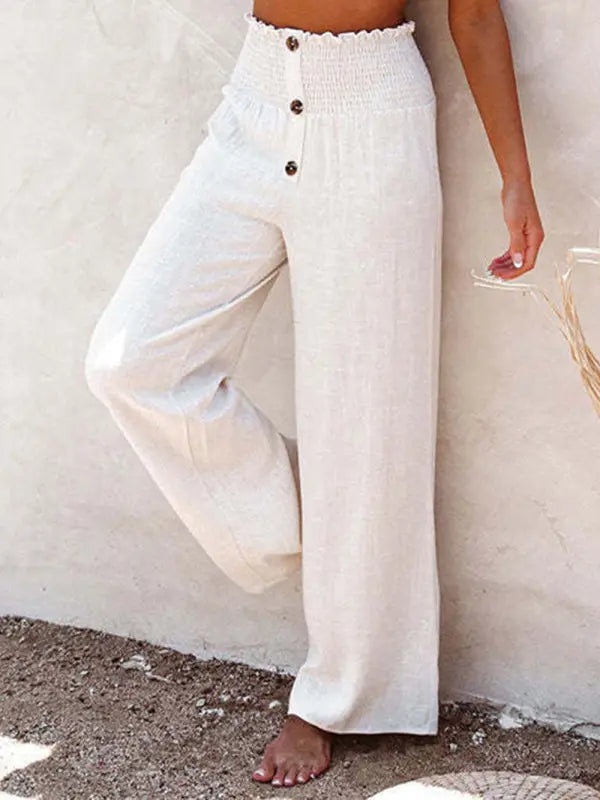 Blue Zone Planet | trousers pure color cotton and linen loose loose wide-leg trousers BLUE ZONE PLANET