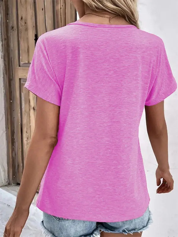 Blue Zone Planet | vacation comfortable loose collar short-sleeved T-shirt sweater button top BLUE ZONE PLANET