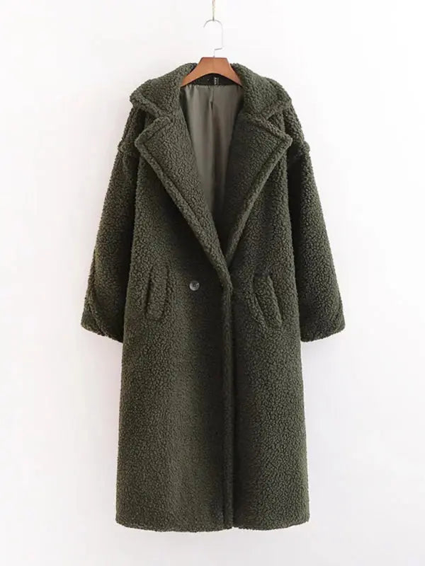 Blue Zone Planet | warm loose lambswool coat teddy fur lapel long woolen coat BLUE ZONE PLANET