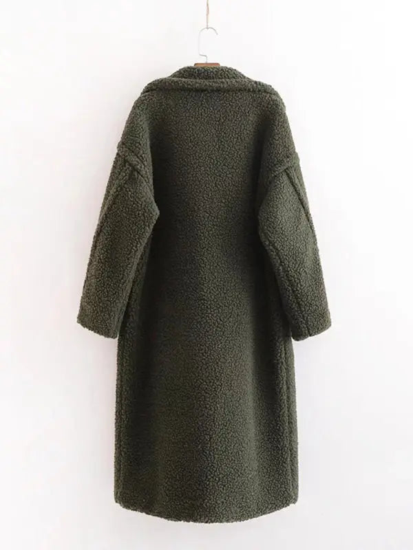 Blue Zone Planet | warm loose lambswool coat teddy fur lapel long woolen coat BLUE ZONE PLANET