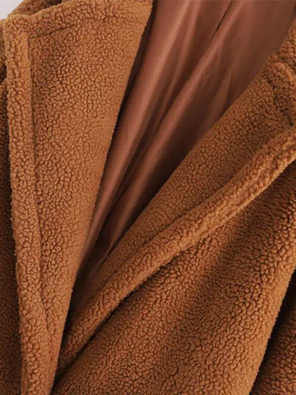 Blue Zone Planet | warm loose lambswool coat teddy fur lapel long woolen coat BLUE ZONE PLANET