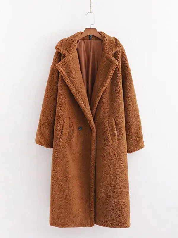 Blue Zone Planet | warm loose lambswool coat teddy fur lapel long woolen coat BLUE ZONE PLANET