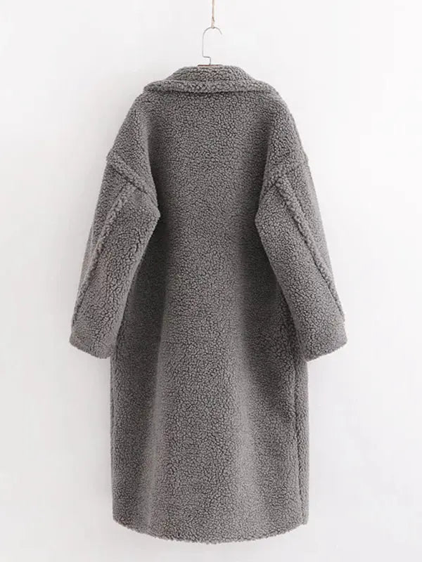 Blue Zone Planet | warm loose lambswool coat teddy fur lapel long woolen coat BLUE ZONE PLANET