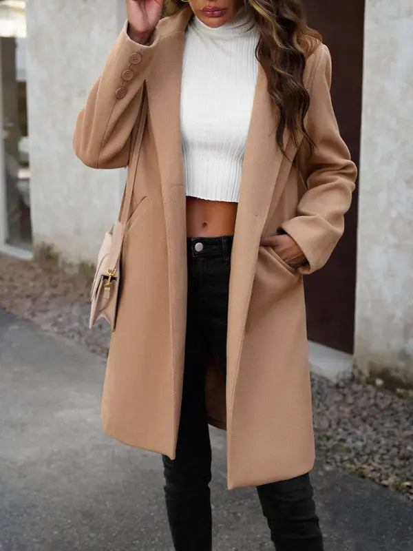 Blue Zone Planet | woolen coat solid color commuter cardigan coat BLUE ZONE PLANET