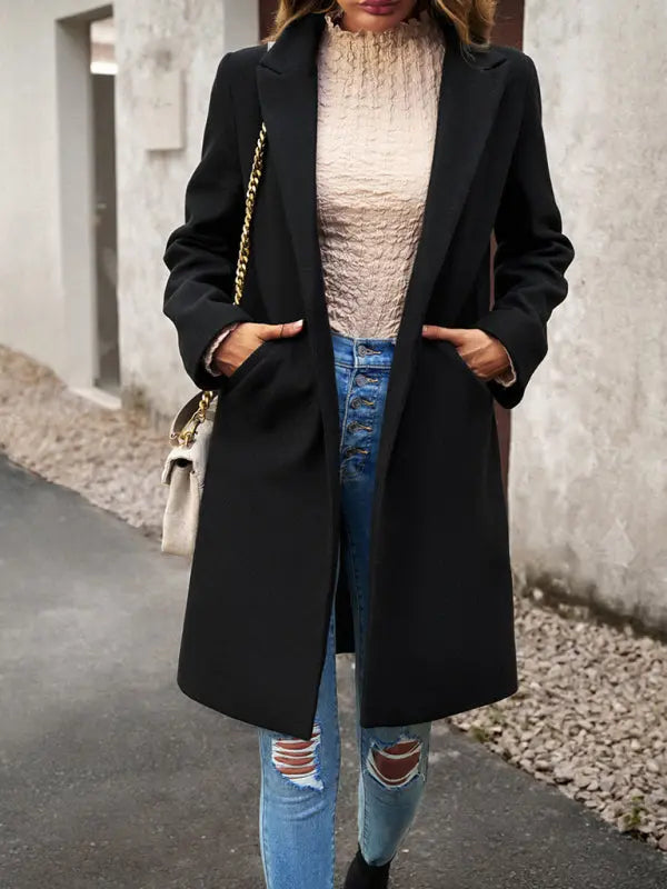 Blue Zone Planet | woolen coat solid color commuter cardigan coat BLUE ZONE PLANET
