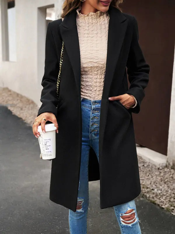 Blue Zone Planet | woolen coat solid color commuter cardigan coat BLUE ZONE PLANET