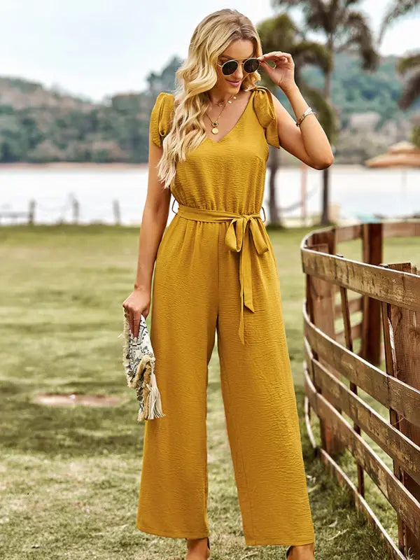 Blue Zone Planet | woven commuting waist slimming sleeveless jumpsuit BLUE ZONE PLANET