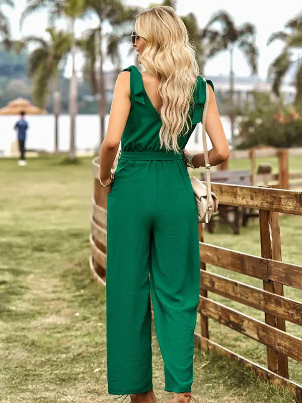 Blue Zone Planet | woven commuting waist slimming sleeveless jumpsuit BLUE ZONE PLANET