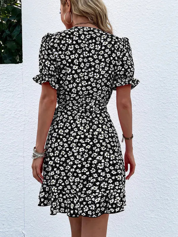 Blue Zone Planet | woven floral ruffle one piece floral dress BLUE ZONE PLANET